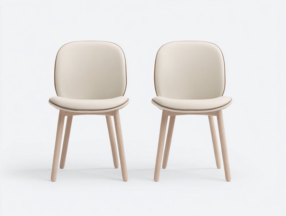 Sedia da pranzo - similpelle-legno - 56x58x82 cm - beige-legno chiaro - stile moderno
