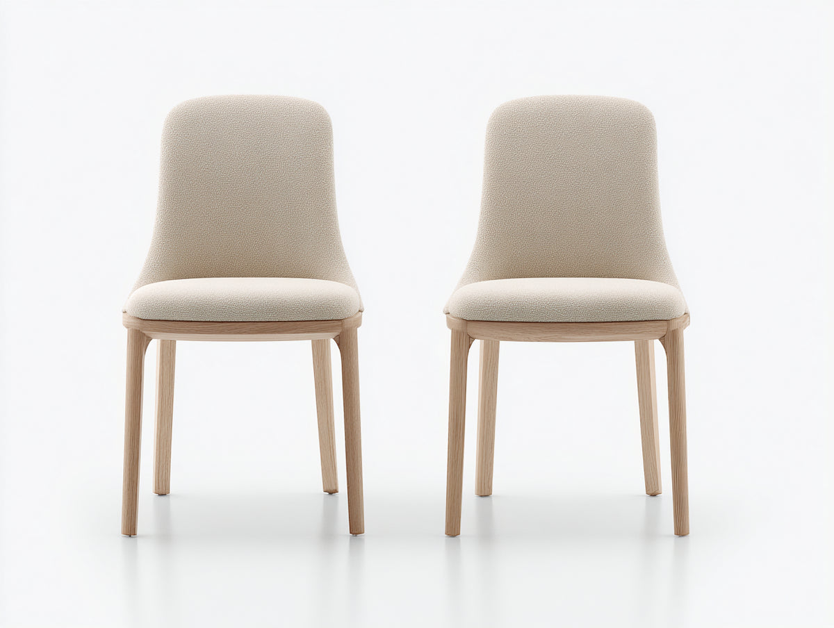 Sedia da pranzo - tessuto-legno - 54x58x84 cm - beige-legno chiaro - stile moderno
