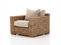 Poltrona da giardino - Rattan intrecciato-Tessuto - 96x87x82 cm - Marrone chiaro-Beige - Stile contemporaneo