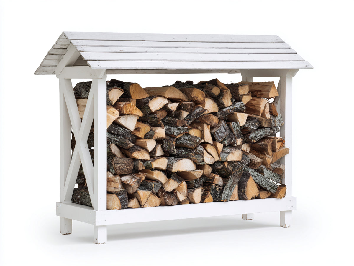 Portalegna - Legno - 145x60x135 cm - Bianco - Rustico rinforzato