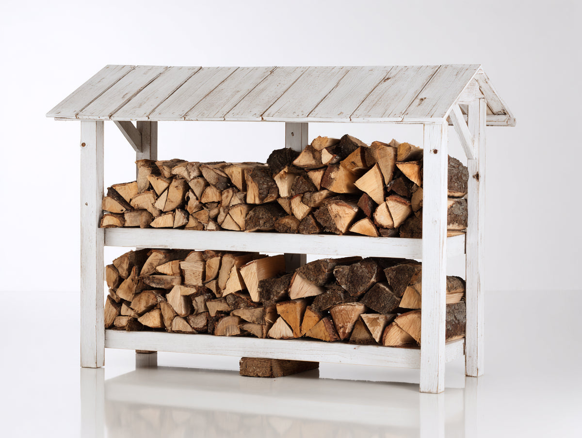 Portalegna - Legno - 160x60x150 cm - Bianco - Rustico ordinato