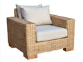 Poltrona da giardino - Rattan intrecciato-Tessuto - 99x90x85 cm - Marrone dorato-Crema - Stile naturale