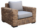 Poltrona da giardino - Rattan intrecciato-Tessuto - 96x88x86 cm - Marrone-Grigio - Stile rustico