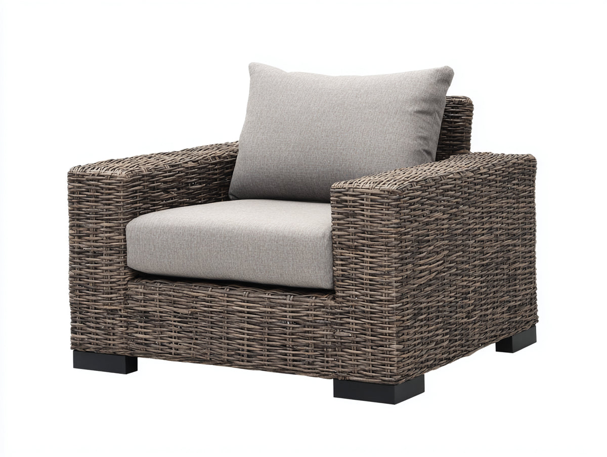 Poltrona da giardino - Rattan intrecciato-Tessuto - 100x91x84 cm - Marrone tortora-Grigio - Stile rustico