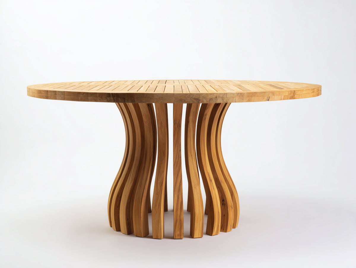 Tavolo da giardino - Legno di teak - 130 x 130 x 76 cm - Marrone dorato - Stile scultoreo