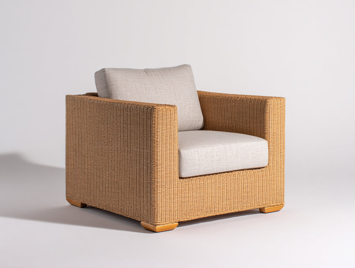 Poltrona da giardino - Rattan intrecciato-Tessuto - 98x89x84 cm - Marrone chiaro-Beige - Stile moderno