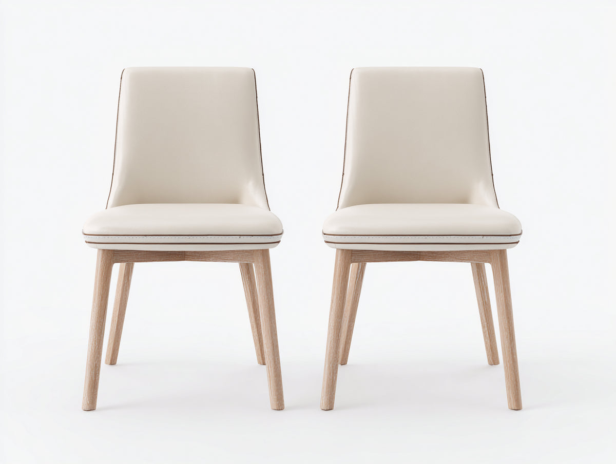 Sedia da pranzo - similpelle-legno - 55x60x86 cm - beige-legno chiaro - stile moderno