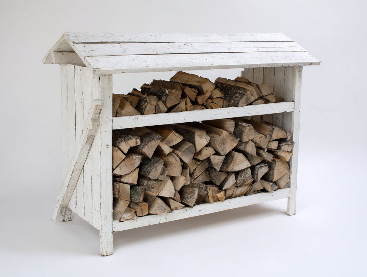 Portalegna - Legno - 125x55x115 cm - Bianco - Rustico compatto