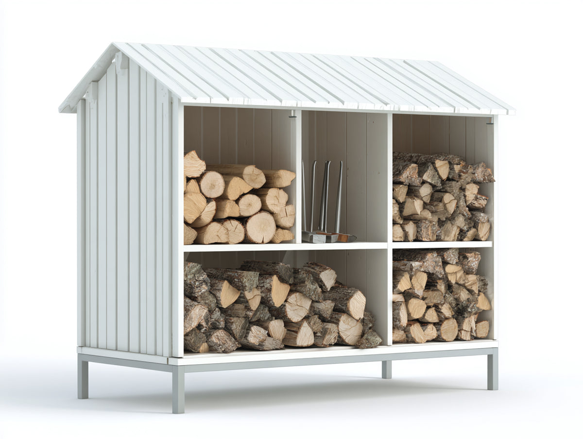 Portalegna - Legno - 185x65x165 cm - Bianco-Grigio chiaro - Moderno funzionale