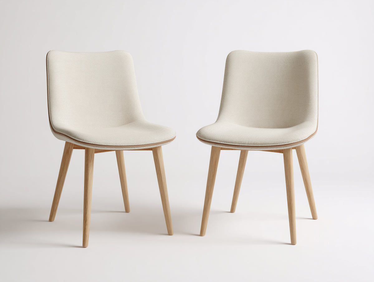 Sedia da pranzo - tessuto-legno - 56x60x82 cm - beige-legno chiaro - stile moderno